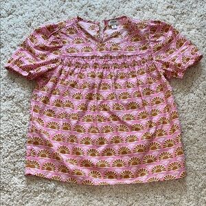 J. Crew Pink and Brown Fanned Print Blouse